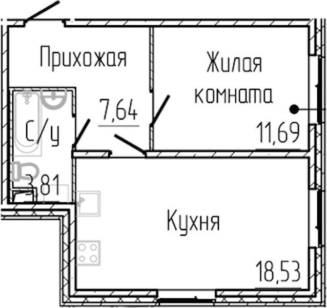 1-комнатная квартира 41.67 м², 2/3 эт., ЖК «SERTOLOVO PARK»